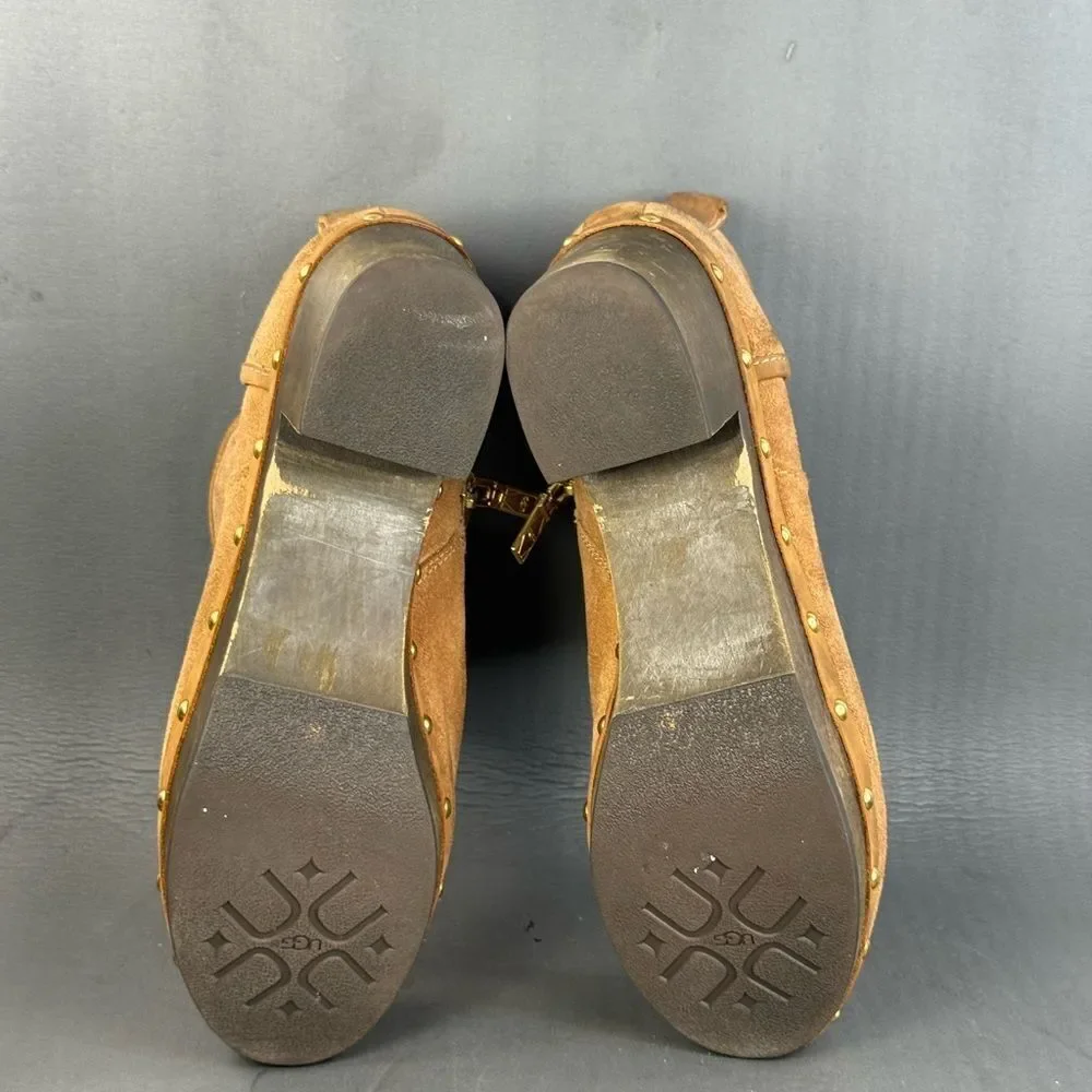 UGG Cam II Suede Sheepskin Clog Heel Ankle Booties Chestnut womens size 10